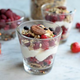Raspberry Maple Granola Yoghurt Pot - Recipe photo by Lavender and Lovage
