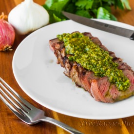 NY Strip Steak with Chimichurri - Recipe photo by FreeRange Human