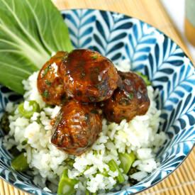 Asian Meatballs with Rice & Bok Choy - Recipe photo by cfaust
