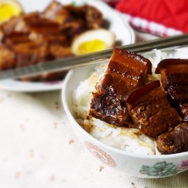 Asian Braised Pork Belly Rice - Recipe photo by budgetpantry.com
