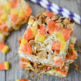 Candy Corn Magic Bars - Recipe photo by crazyforcrust