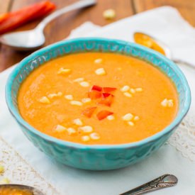 Creamy Vegan Corn & Red Pepper Soup - Recipe photo by Averie