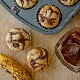 Banana Cupcakes with Nutella Swirl - Recipe photo by tworedbowls