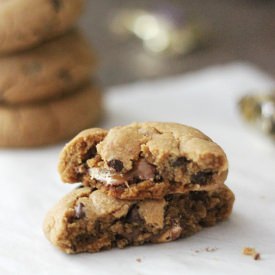 Snickers Chocolate Chip Cookie - Recipe photo by ThePinningMama