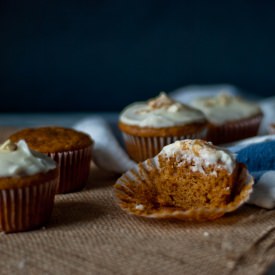 Half-batch Recipe, Pumpkin Cupcakes - Recipe photo by tworedbowls