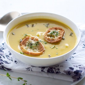 Winter Squash Soup with Croutons - Recipe photo by pixelsandcrumbs