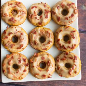 Pumpkin Donuts w/ Maple & Bacon - Recipe photo by Corinanielsen