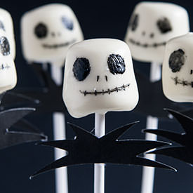 Jack Skellington Marshmallow Pops - Recipe photo by CrumbsCorkscrews