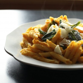 Creamy Pumpkin Pasta w/ Crispy Sage - Recipe photo by ringfingertanline