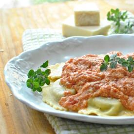 Crab Ravioli w Tomato Vodka Sauce - Recipe photo by Town-and-Country-Living