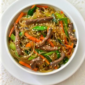 Japchae With Beef Bulgogi - Recipe photo by throughthekitchendoor