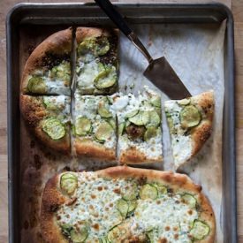 Zucchini Pizza with Basil Pesto - Recipe photo by camillestyles