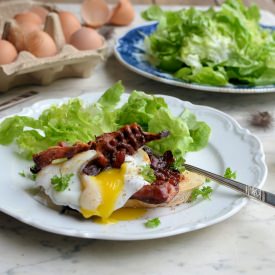 Poached Eggs & Bacon on Sourdough - Recipe photo by Lavender and Lovage