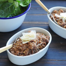 Red Lentil Risotto with Sausages - Recipe photo by jules_stonesoup