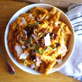 Pumpkin Pasta with Spiced Pecans - Recipe photo by healthyrecipeecstasy
