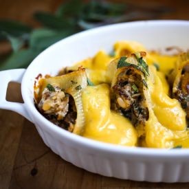 Stuffed Shells w/ Pumpkin Sauce - Recipe photo by Feasting at Home