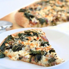 Kale, Spinach, Swiss Chard Pizza - Recipe photo by lcrowther