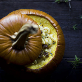 Stuffed Pumpkin Mac & Cheese - Recipe photo by Savory Simple