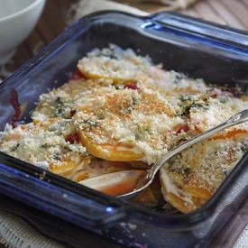 Butternut Squash & Cranberry Gratin - Recipe photo by Running to the Kitchen