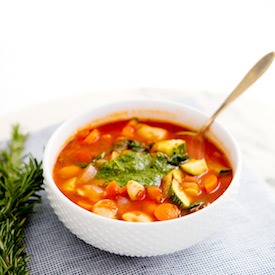 Tomato Vegetable Soup with Pesto - Recipe photo by camillestyles