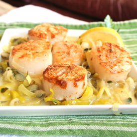 Scallops with Leek Grenobloise - Recipe photo by MomWhatsForDinner