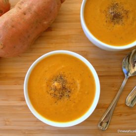 Sweet Potato and Pumpkin Spice Soup - Recipe photo by Domestically Blissful