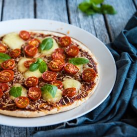 Cherry Tomato, Mozzarella Pizza - Recipe photo by The Hungry Australian