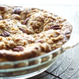 Bourbon Pumpkin Pie with Pecans - Recipe photo by pixelsandcrumbs