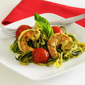Shrimp & Pesto Zucchini Noodles - Recipe photo by Paleo Newbie