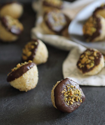 Dark Chocolate Dipped Macaroons - Recipe photo by Running to the Kitchen