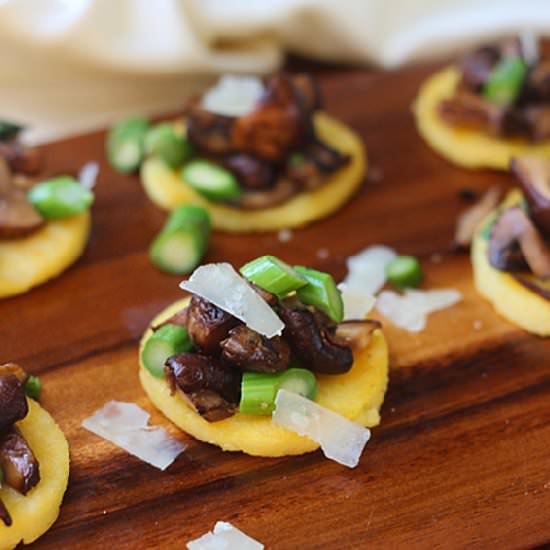 Polenta Bites w/ Sherried Mushrooms - Recipe photo by cookingforkeeps