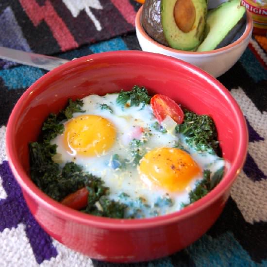 Kale Baked Eggs - Recipe photo by uprootfromor