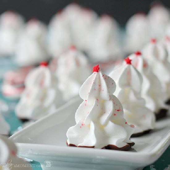 Chocolate Peppermint Meringue Trees - Recipe photo by Baking a Moment