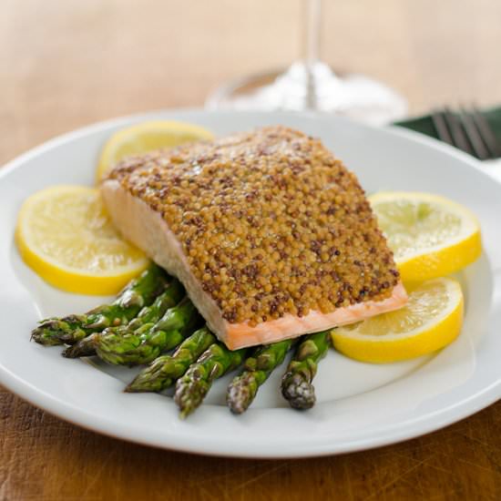 Mustard Crusted Salmon with Roasted - Recipe photo by Cook Eat Well