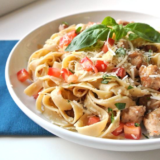 Chicken Sausage Tagliatelle Pasta - Recipe photo by MomWhatsForDinner