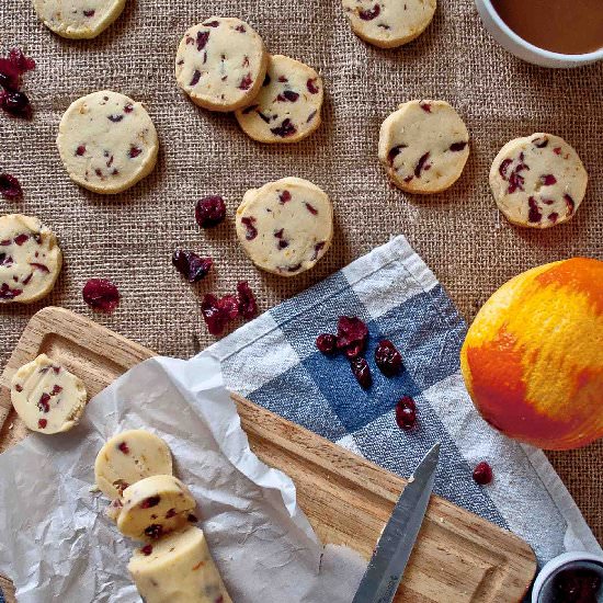 Cranberry orange shortbread cookies - Recipe photo by tworedbowls