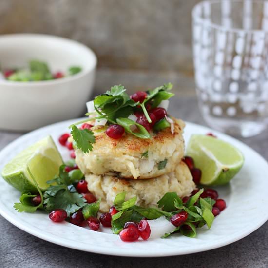 Crab Cakes with Pomegranate Salsa - Recipe photo by cookingforkeeps