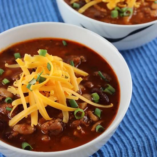 Three Bean Chicken Chili - Recipe photo by SolidGoldEats