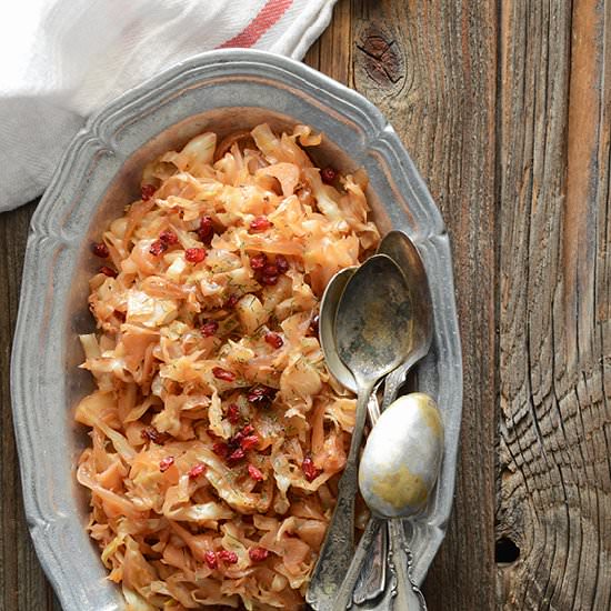 Cabbage-Cranberry Sauté - Recipe photo by AnEdibleMosaic