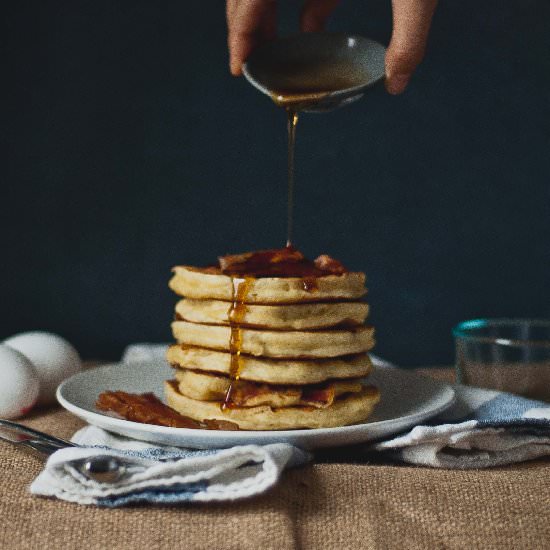 Bacon Buttermilk Pancakes - Recipe photo by tworedbowls