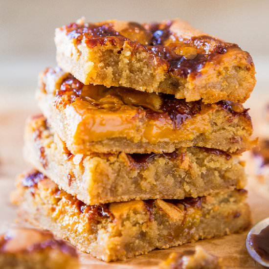 Hot Fudge & Salted Caramel Blondies - Recipe photo by Averie