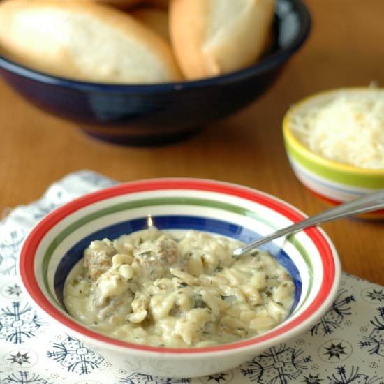 Crockpot Creamy Meatball Orzo Soup - Recipe photo by slowcookergourmet