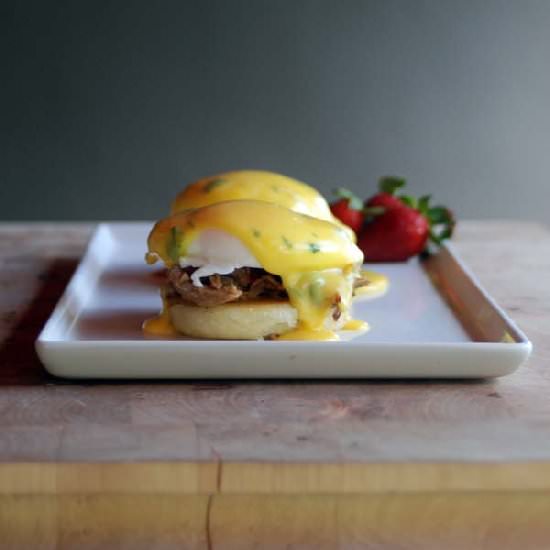 Arepa and Pork Eggs Benedict - Recipe photo by loveandduckfat