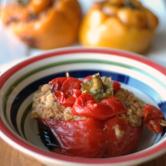 Crockpot Enchilada Stuffed Peppers - Recipe photo by slowcookergourmet