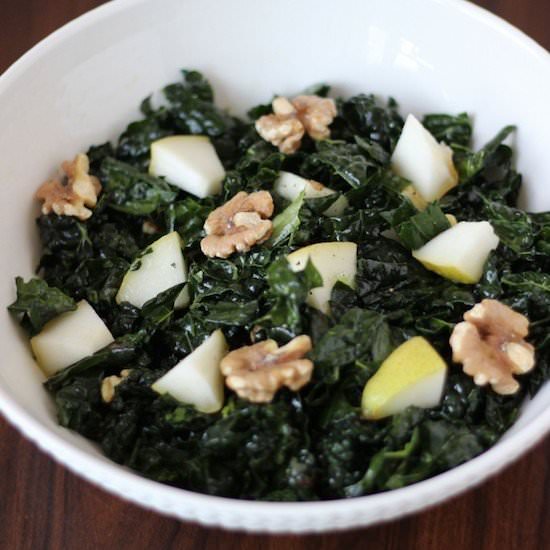 Kale Salad with Pears and Walnuts - Recipe photo by ChezCateyLou