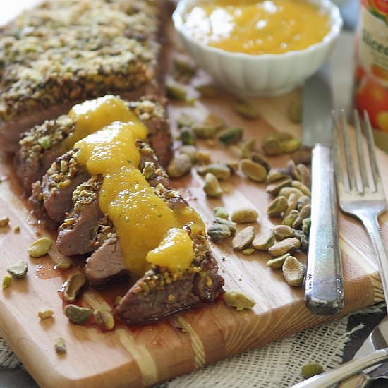 Pistachio Crusted Flank Steak - Recipe photo by Running to the Kitchen