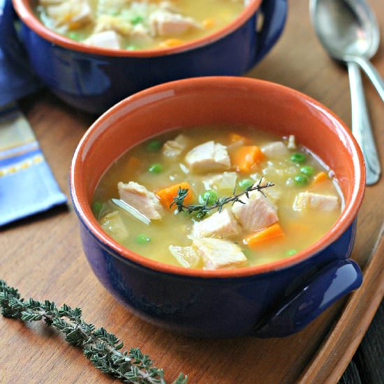 Turkey Soup w/ Sweet Potatoes Peas - Recipe photo by EverydayMaven