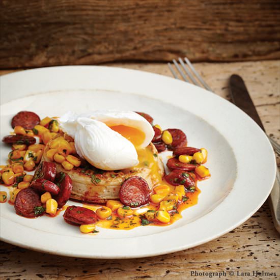 Toasted Crumpets with Poached Eggs - Recipe photo by Bloomsbury Cooks