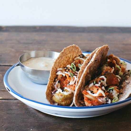 Brussels Sprout Kimchi Tacos - Recipe photo by dollyandoatmeal