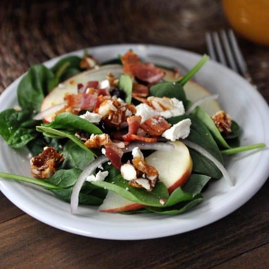 Spinach Salad with Sweet-Spicy Nuts - Recipe photo by mykitchencafe